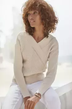 LASCANA вязаный свитер, с запахом, мягкий женский свитер со специальным вырезом, бежевый