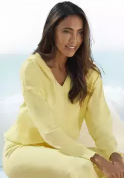 LASCANA вязаный свитер "толстовка с капюшоном" из мягкой смесовой вискозы, одежда для дома, желтый