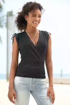 LASCANA вязаный топ из блестящей люрексовой пряжи, черный