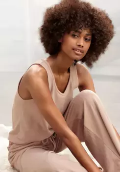 LASCANA вязаный топ "lounge top", на широких бретелях, одежда для дома, коричневый