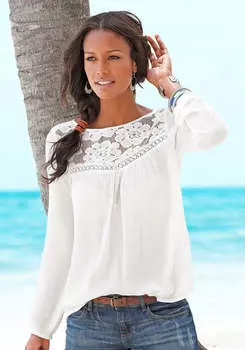 LASCANA Женская блузка с цветочным кружевом, кремовый