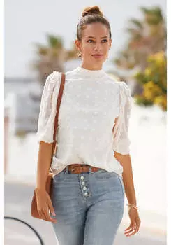 LASCANA женская блузка с рукавами-фонариками и пуговицами, кремовый