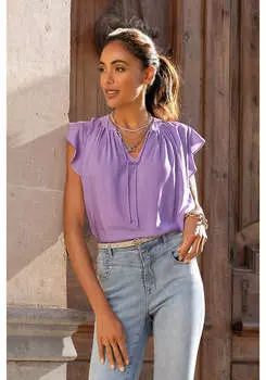 LASCANA женская блузка с рукавами-крылышками и V-образным вырезом, цвет lilac