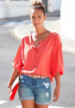 LASCANA Женская струящаяся блузка на пуговицах, красный