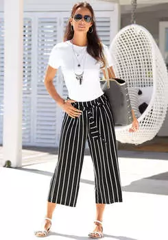 LASCANA женские брюки-кюлоты с завязкой на талии, цвет black-white-striped