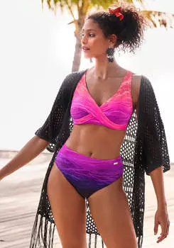 LASCANA женские плавки бикини со средней посадкой и принтом, черный/розовый