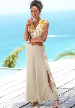 LASCANA женские широкие брюки с боковыми разрезами, цвет sand