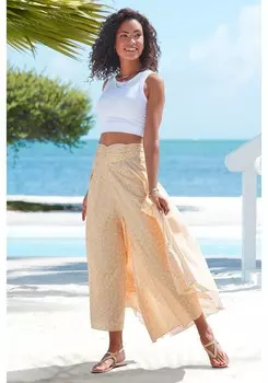 LASCANA женские струящиеся брюки-кюлоты с принтом, цвет yellow multi