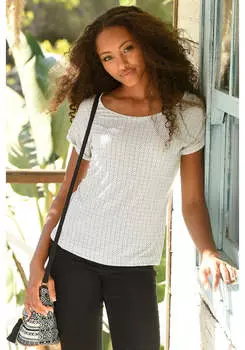 LASCANA Женские топы с коротким рукавом, комплект из 2 шт, цвет white printed