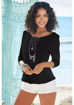 LASCANA Женские топы с рукавами 3/4, комплект из 2 шт, цвет black printed