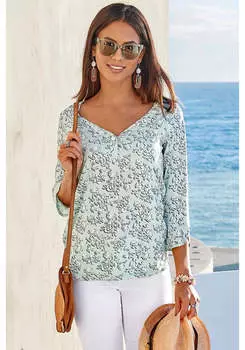 LASCANA Женские топы с рукавами 3/4 и V-образным вырезом, комплект из 2 шт, мятный/серый