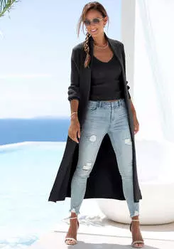 LASCANA женский длинный вязаный кардиган, черный