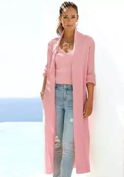 LASCANA женский длинный вязаный кардиган, розовый