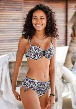 LASCANA женский классический бикини-топ на косточках, цвет black multi