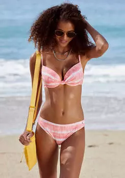 LASCANA Женский классический купальник-бикини с принтом тай-дай, коралловый/белый