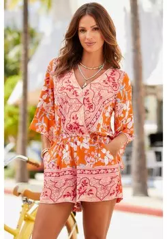 LASCANA Женский комбинезон с цветочным принтом и запахом, оранжевый/мультиколор