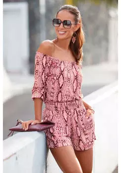 LASCANA Женский комбинезон с открытыми плечами и принтом, цвет old rose