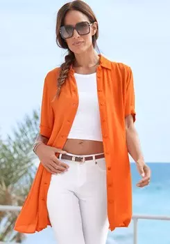 LASCANA Женский многофункциональный топ с коротким рукавом, оранжевый