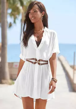 LASCANA Женский многофункциональный топ с коротким рукавом, белый