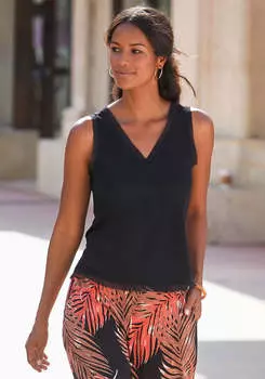 LASCANA Женский сетчатый топ с V-образным вырезом, черный