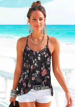 LASCANA Женский топ-борцовка с бретельками, цвет black multi