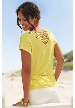 LASCANA Женский топ с короткими рукавами и вставкой крючком, желтый