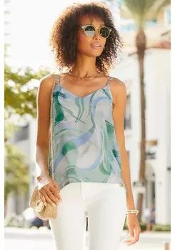 LASCANA Женский топ с принтом и V-образным вырезом, цвет blue-patterned