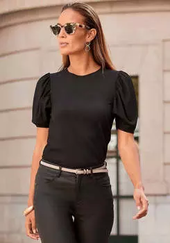 LASCANA Женский трикотажный топ вафельного плетения, черный