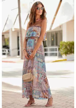 LASCANA Женское Платье-бандо Макси с Лоскутным Принтом, цвет multi print