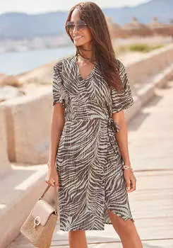 LASCANA Женское платье-халат с принтом, коричневый