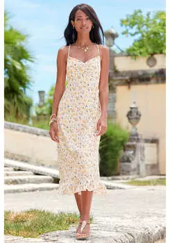 LASCANA Женское платье-комбинация с цветочным принтом, цвет cream print