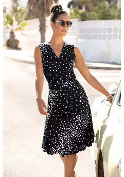 LASCANA Женское Платье с Накидкой и Принтом, цвет black dotted