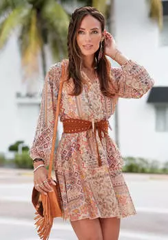 LASCANA Женское платье с завязкой на шее и оборками, цвет multi print