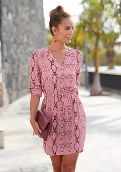 LASCANA Женское платье со змеиным принтом и V-образным вырезом, цвет old rose
