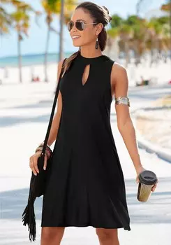 LASCANA Женское струящееся платье с вырезом-замочной скважиной, черный