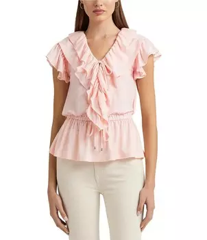 Lauren Ralph Lauren Джерси-топ с баской и рюшами, розовый