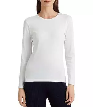 Lauren Ralph Lauren Футболка из эластичного хлопка с длинными рукавами, белый