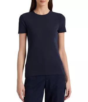 Lauren Ralph Lauren Футболка из эластичного хлопка с короткими рукавами и круглым вырезом, синий