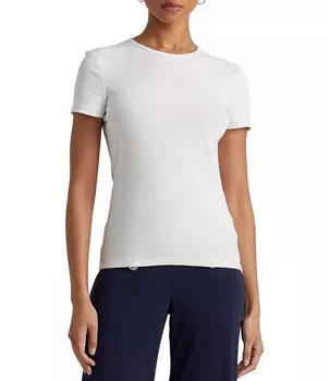 Lauren Ralph Lauren Футболка из эластичного хлопка с короткими рукавами и круглым вырезом, белый