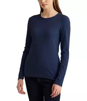 Lauren Ralph Lauren Футболка из эластичного хлопка с длинными рукавами, синий