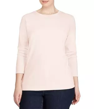 Lauren Ralph Lauren Эластичный топ больших размеров с длинными рукавами и круглым вырезом больших размеров, розовый