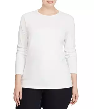 Lauren Ralph Lauren Эластичный топ больших размеров с длинными рукавами и круглым вырезом больших размеров, белый