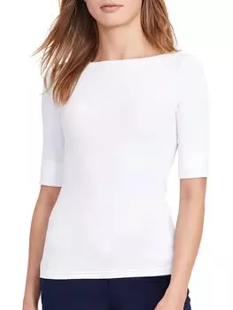 Lauren Ralph Lauren Judy Топ из эластичного хлопка с вырезом лодочка, белый