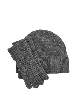 Lauren Ralph Lauren комплект из шапки бини и перчаток в рубчик, серый