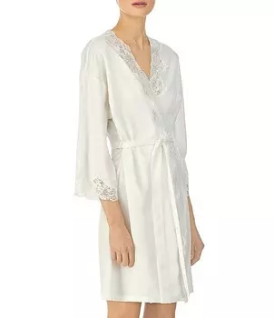 Lauren Ralph Lauren Матовое атласное кимоно с рукавами-координаторами и коротким свадебным халатом с запахом, бежевый