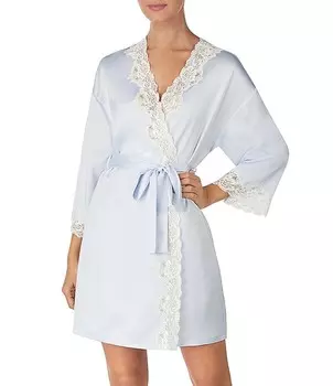Lauren Ralph Lauren Матовое атласное кимоно с рукавами-координаторами и коротким свадебным халатом с запахом, синий