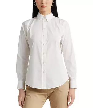 Lauren Ralph Lauren Petite Size Легкая в уходе рубашка с острым воротником и длинными рукавами, белый