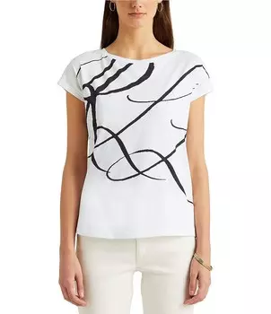 Lauren Ralph Lauren Рубашка с вырезом «лодочка» и короткими рукавами с логотипом и надписью, мультиколор