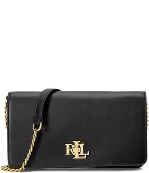 Lauren Ralph Lauren Золотая кожаная сумка через плечо с фурнитурой, черный