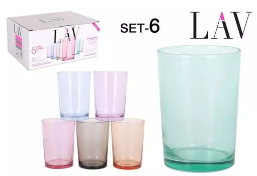 LAV - Набор цветных стекол, 6 предметов, ретро-дизайн - Bodega coral - стаканы для питья, коктейльные бокалы, стаканы для воды - 520 мл, мультиколор